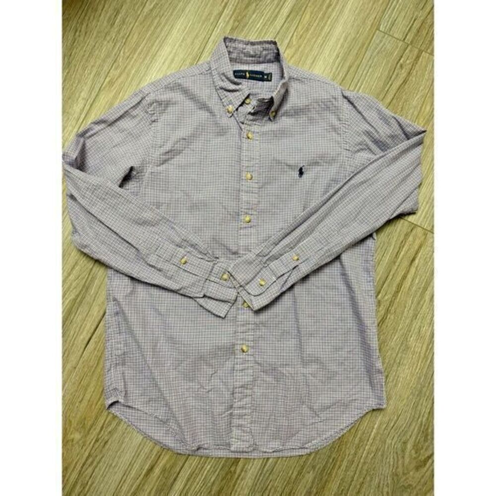 Polo Ralph Lauren Men's Medium Purple Blue White Red Plaid Long Sleeve Shirt - Picture 3 of 5